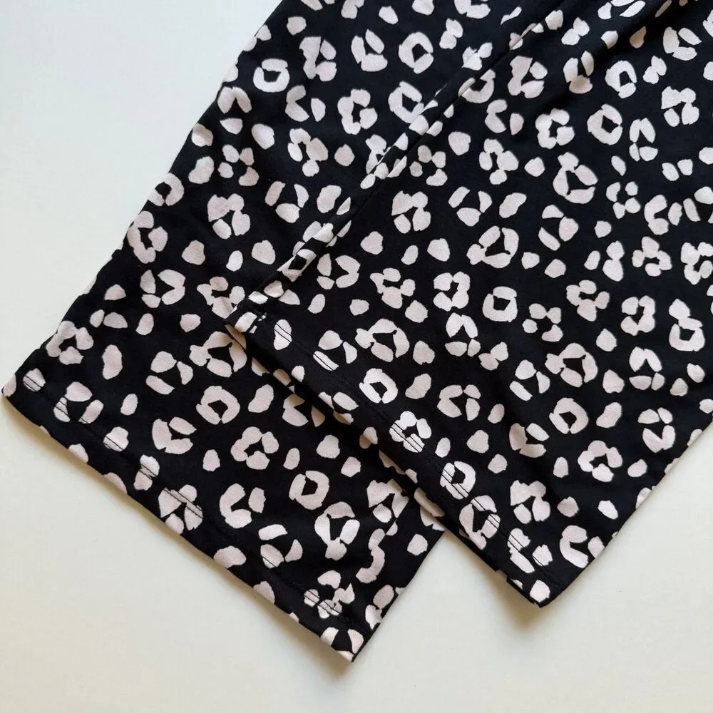 Kate Spade NY Pajama Set XL Black Pink Leopard Print 2 Pc Long Sleeve